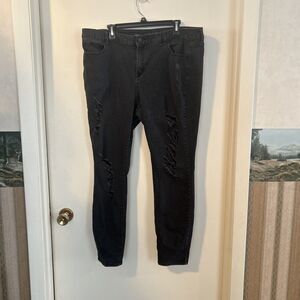 Lane Bryant Skinny Ankle Jeans Size 20 Black Mid-Rise -Stretch Distressed Y2K